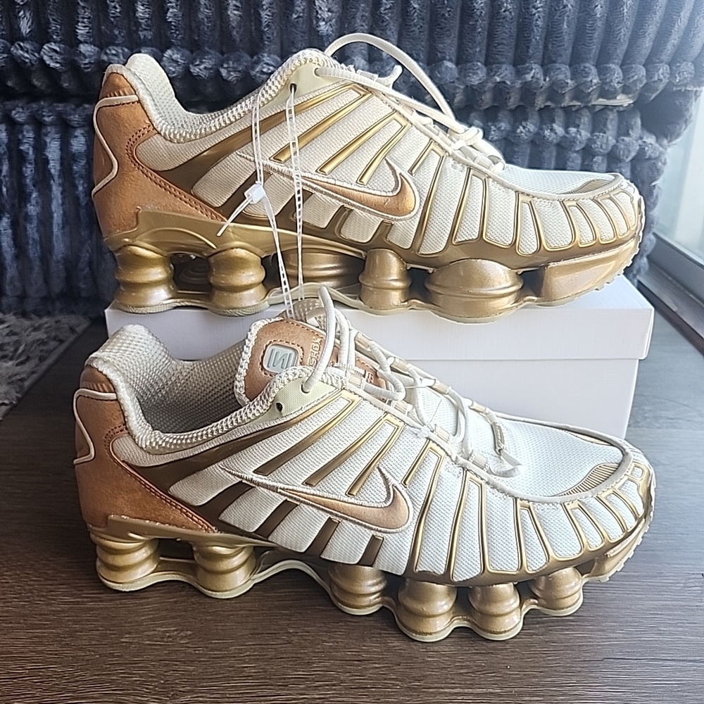 Nike Shox Running Sneakers in Metallic Gold and Cream